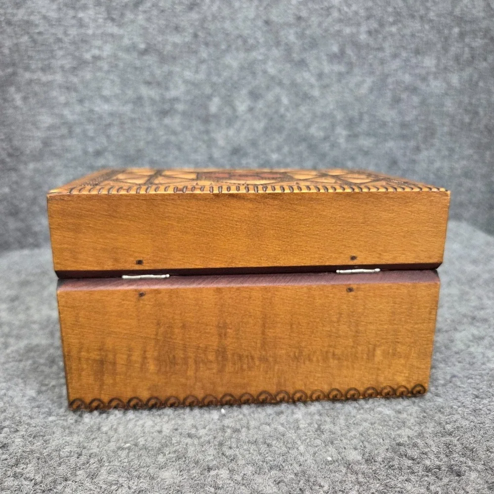 Vintage Wooden Hand Carved Polish Trinket Jewelry Storage Box Made In Poland